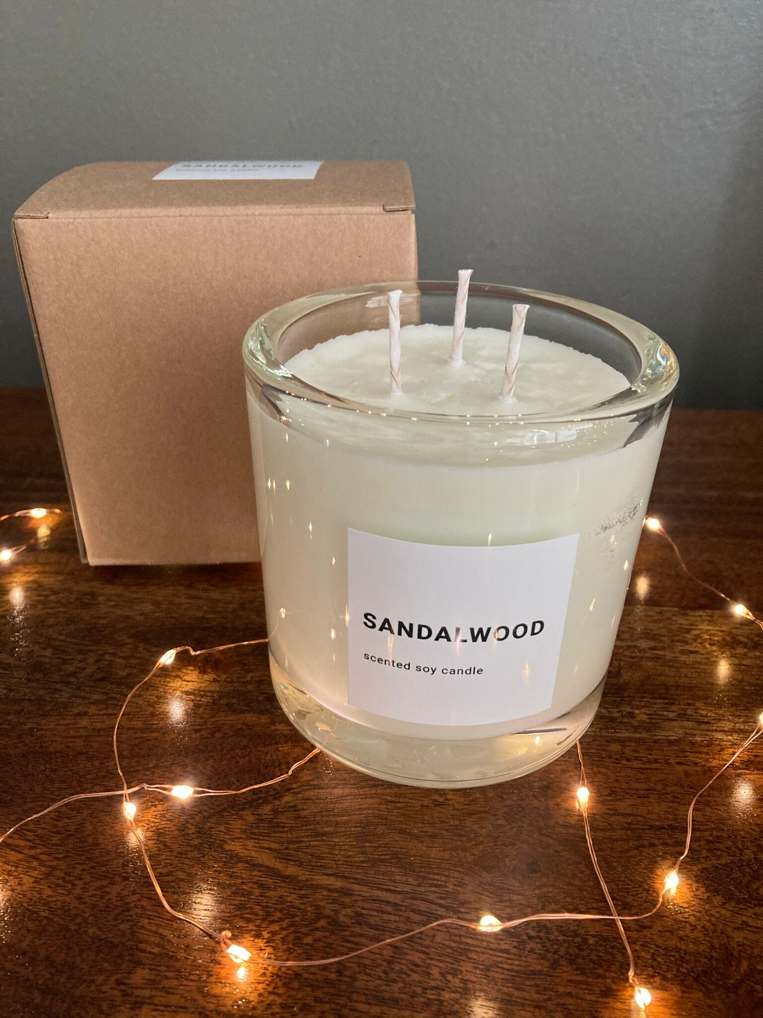 Large Sandalwood 3 wick soy candleglass jargift box500ml Etsy