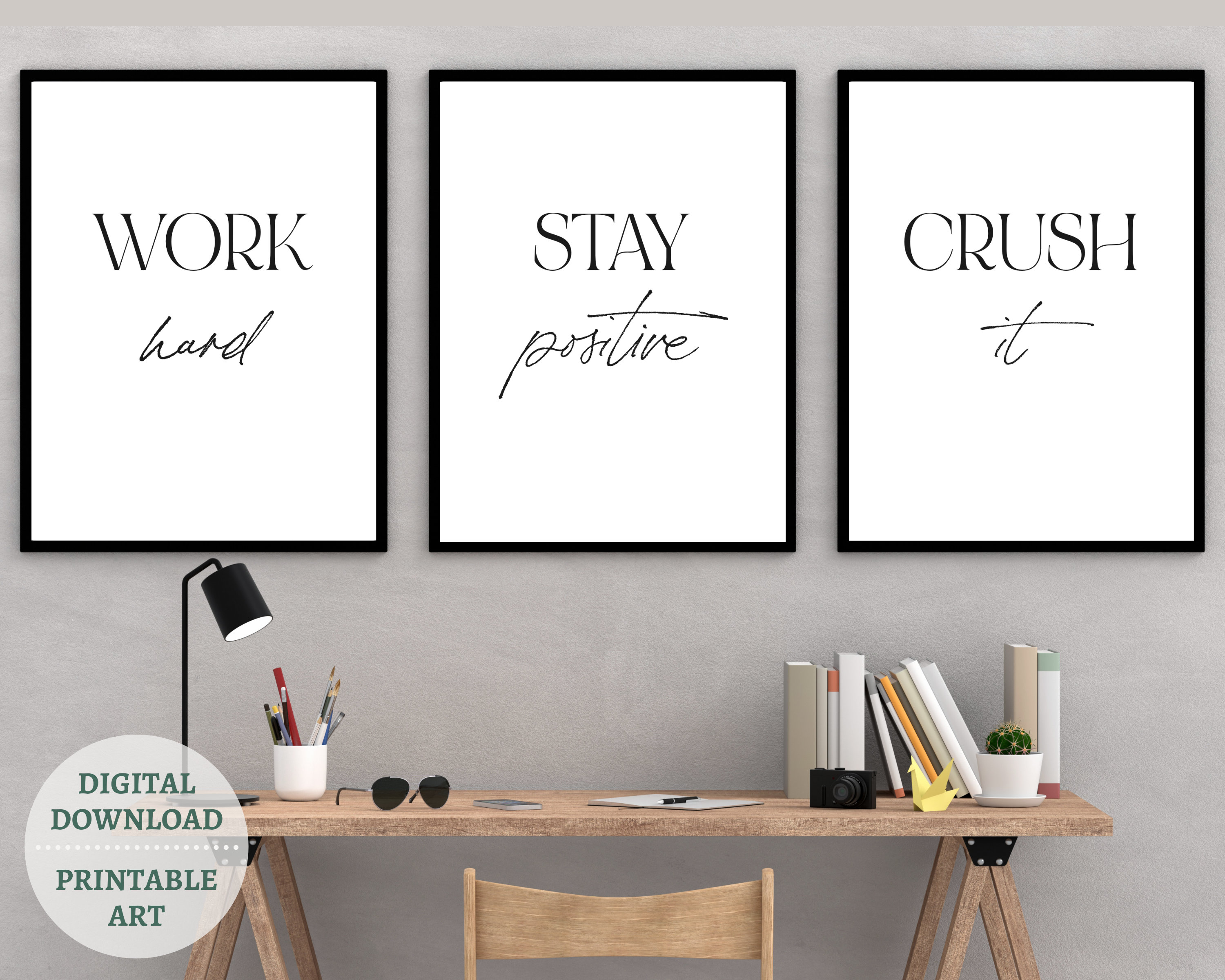 Motivational office wall decor set of 3 digital prints work Etsy