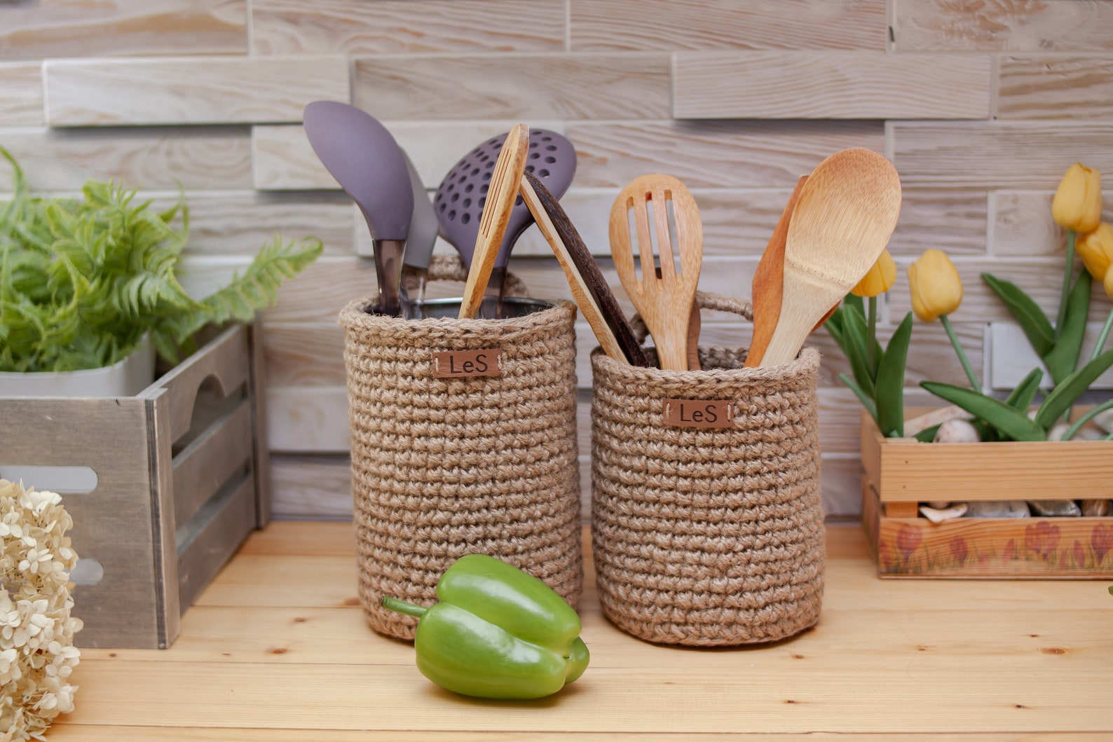 Häkelkörbe mit Griff Küche Korb Lagerung häkeln Jute Körbe | Etsy