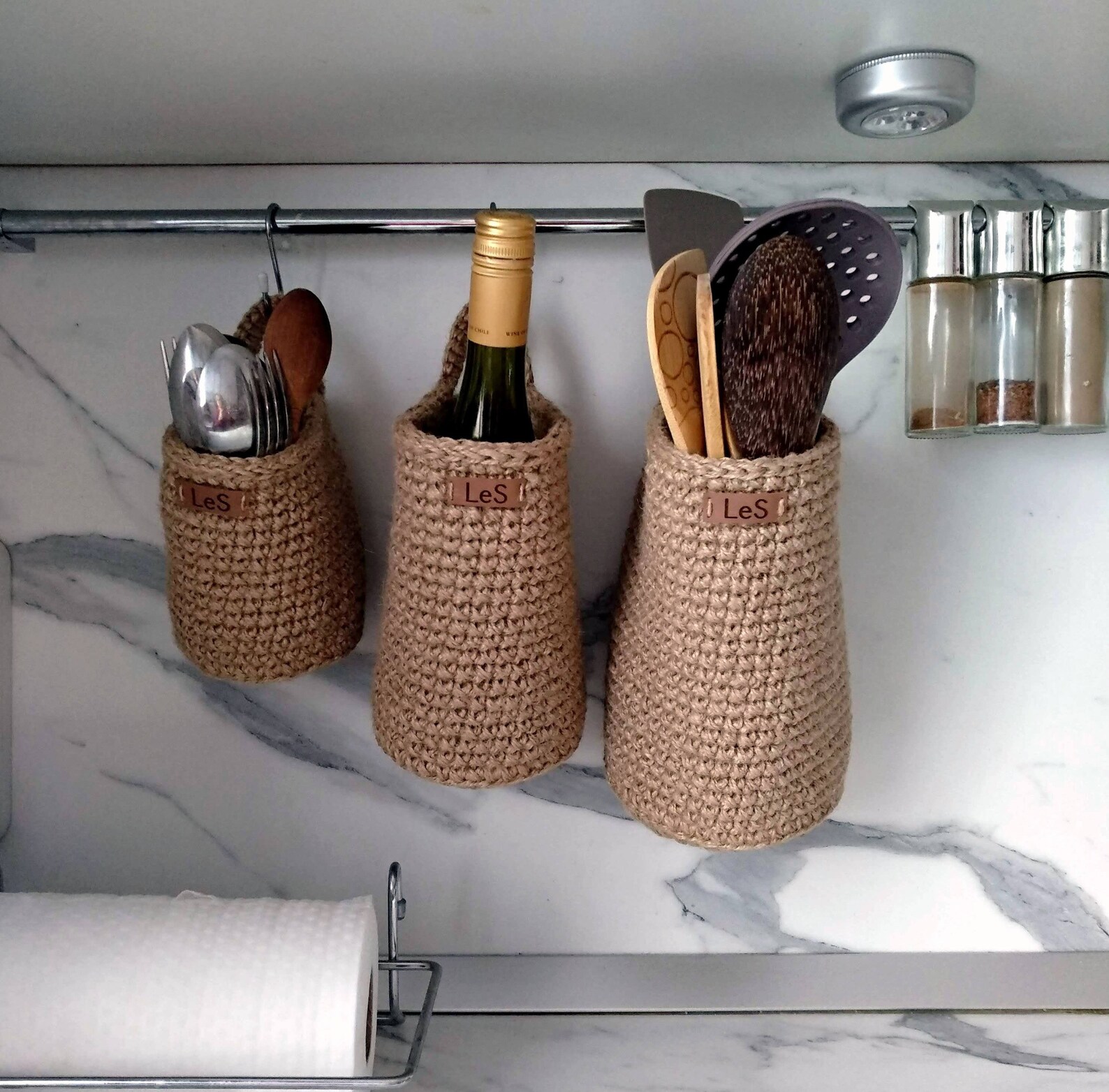 Wall hanging storage baskets Jute hanging baskets Kitchen Etsy