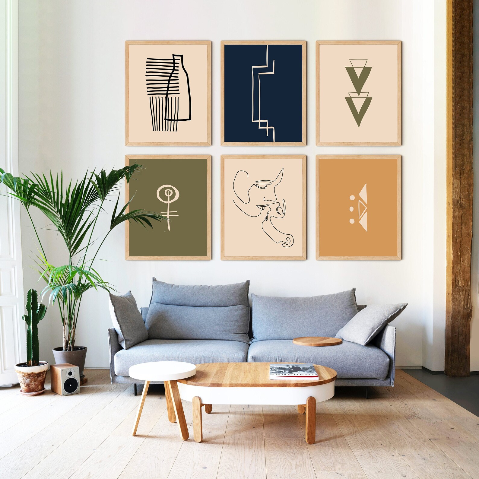 Minimalist Gallery Wall Set of 6 Prints Beige Art Navy Art Etsy