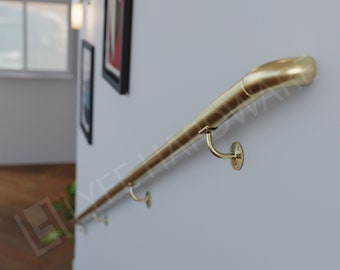 Custom Polished Brass Handrail Kit (with Wall Return) | Premium Solid Brass Metal Staircase Rail | Easy to Fix Railing | LyfeHardware