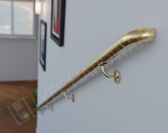 Benutzerdefinierte polierte Messing Handlauf Kit (mit Wand Rückgabe) | Premium Massives Messing Metall Treppengeländer | Einfach zu befestigendes Geländer | LyfeHardware