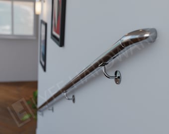 Custom Polished Stainless Steel Handrail Kit (with Wall Return) | High Quality Metal Staircase Rail | Easy to Fix Railing | LyfeHardware