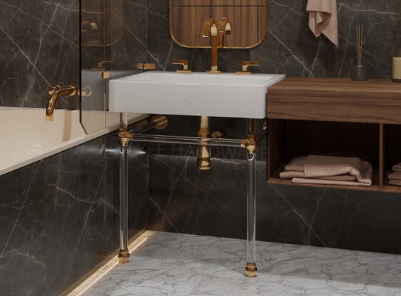 Custom Acrylic Lucite Sink Legs | Luxury Sink Base Support | Multiple Finishes | Vanity Legs for Bathroom Powder Room w/o Sink| LyfeHardware