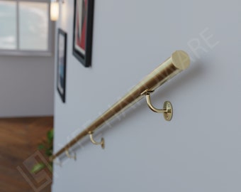 Custom Polished Brass Handrail Kit (with End caps) | Premium Solid Brass Metal Staircase Rail | Easy to Fix Railing | LyfeHardware