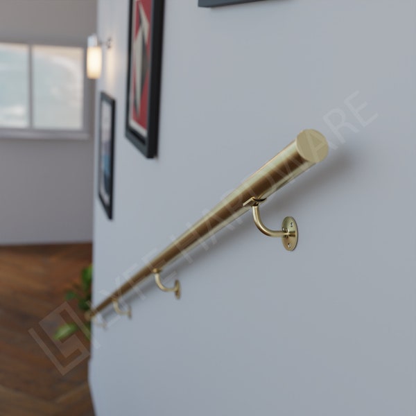 Custom Polished Brass Handrail Kit (with End caps) | Premium Solid Brass Metal Staircase Rail | Easy to Fix Railing | LyfeHardware