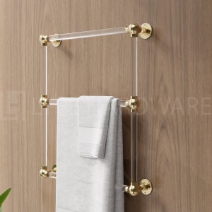 Acrylic Lucite Three Bar Bathroom Towel Rack | Towel Holder For Multiple Towels | Wall Mounted Towel Storage | LyfeHardware