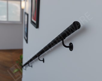 Custom Matte Black Handrail Kit (with End caps) | High Quality Brass Metal Staircase Rail | Easy to Fix Railing | LyfeHardware