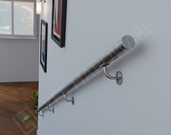 Benutzerdefiniertes Handlauf-Kit aus gebürstetem Edelstahl (mit Endkappen) | Hochwertiges Messing Metall Treppengeländer | Einfach zu befestigendes Geländer | LyfeHardware