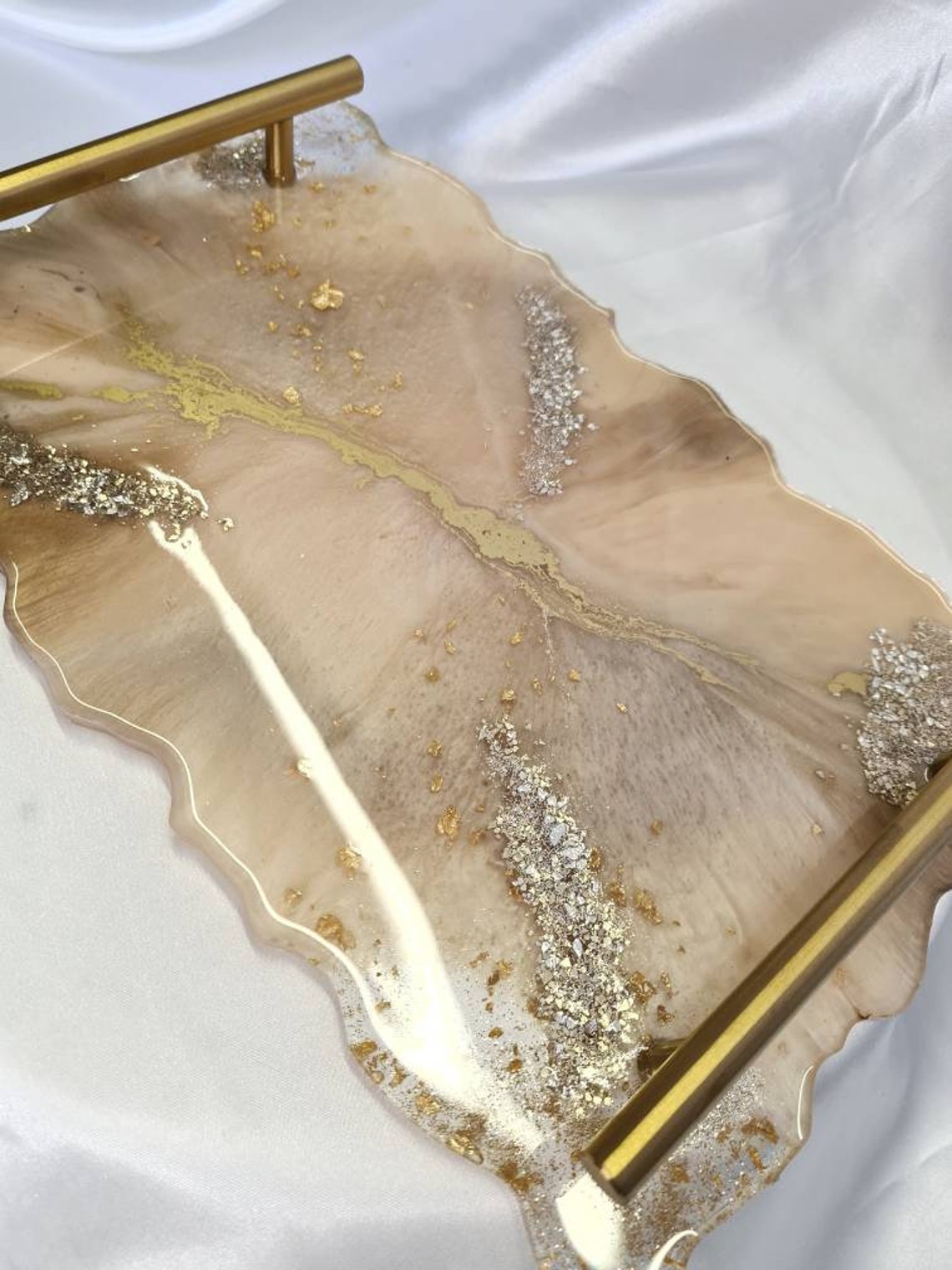 Decorative resin tray with handles shades of gold Etsy