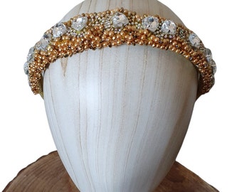 Handmade diadem with crystal stones and pearls - Guest tiara, unique festive tiara, wedding, special for any event