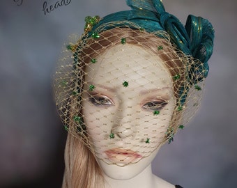 Handmade headband with silk abaca and veil, ladies hat, tiara, guest headdress, diadem, special events