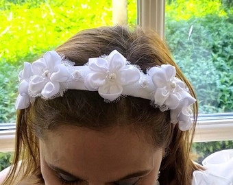 Handmade headband with silk flowers and pearls - Beautiful diadem, wedding headband elegant tiara, special occasion