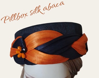 Handmade abaca silk pillbox hat, guest headdress, elegant hat, sinamay headdress, ladies hat, wedding, special event