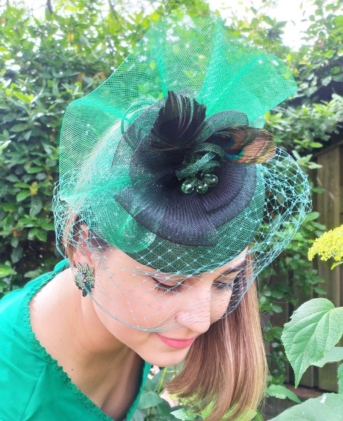 Handmade, Fascinator With Sinamay Turkey Feathers Crinoline, Ladies Hat