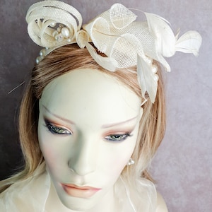 Handmade beige sinamay headband, tiara with freshwater pearls, bridal tiara, perfect for weddings and festive occasions