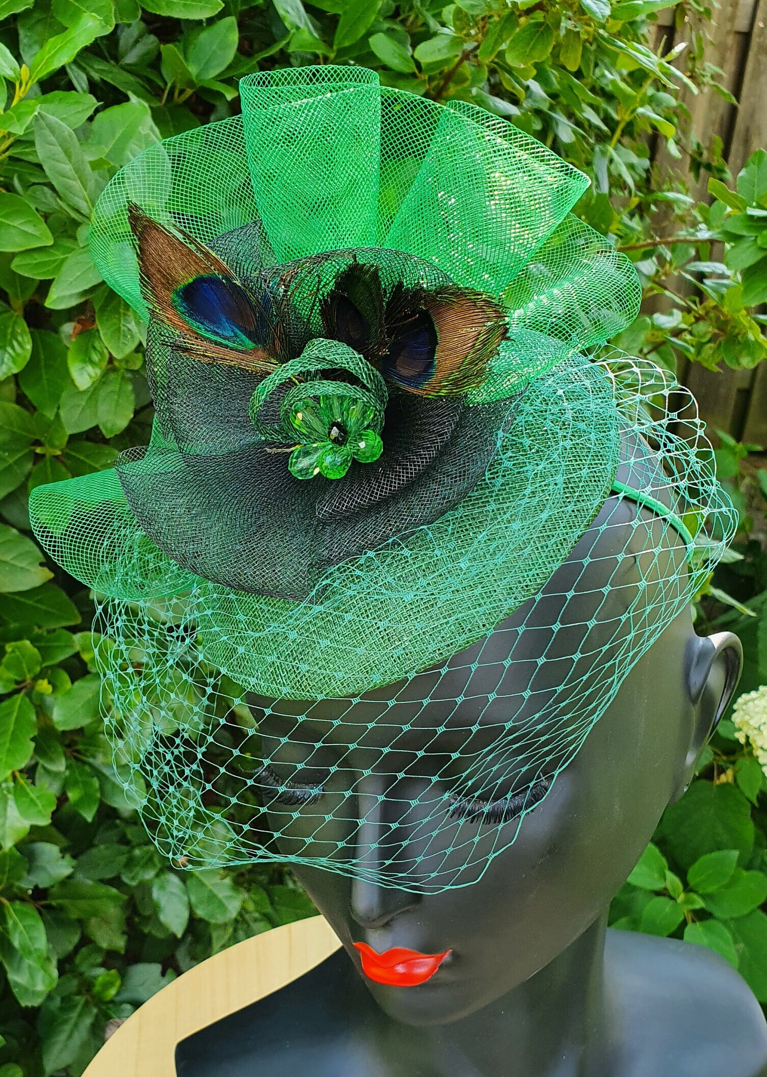 Handmade, Fascinator With Sinamay Turkey Feathers Crinoline, Ladies Hat