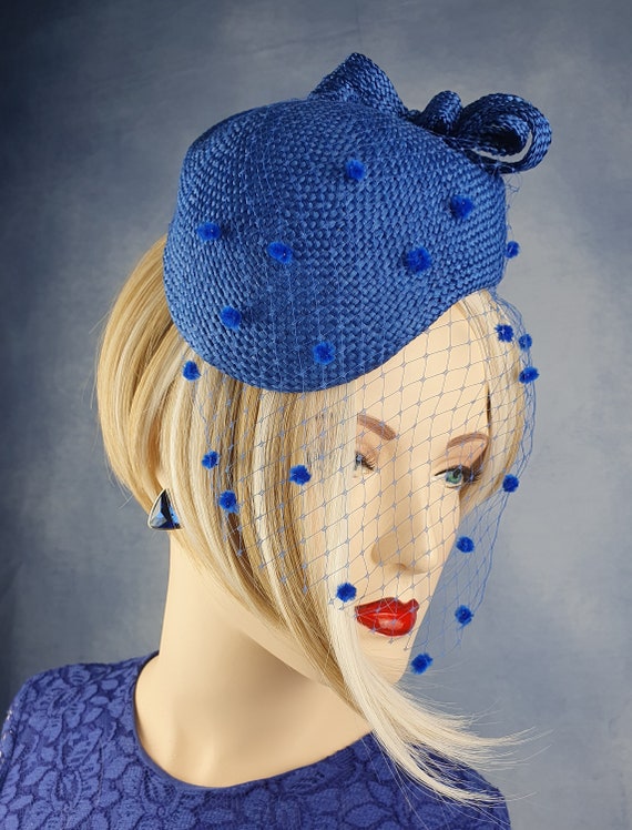 Blue Ladies Fascinator - Elegant Vintage Hat, Designed With  display picture 2