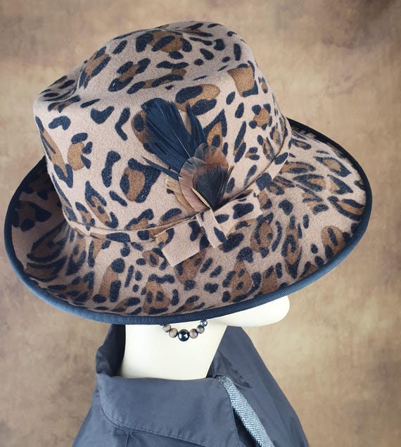 Handmade Felt Hat for Women With Leopard Print and Rooster  display picture 1