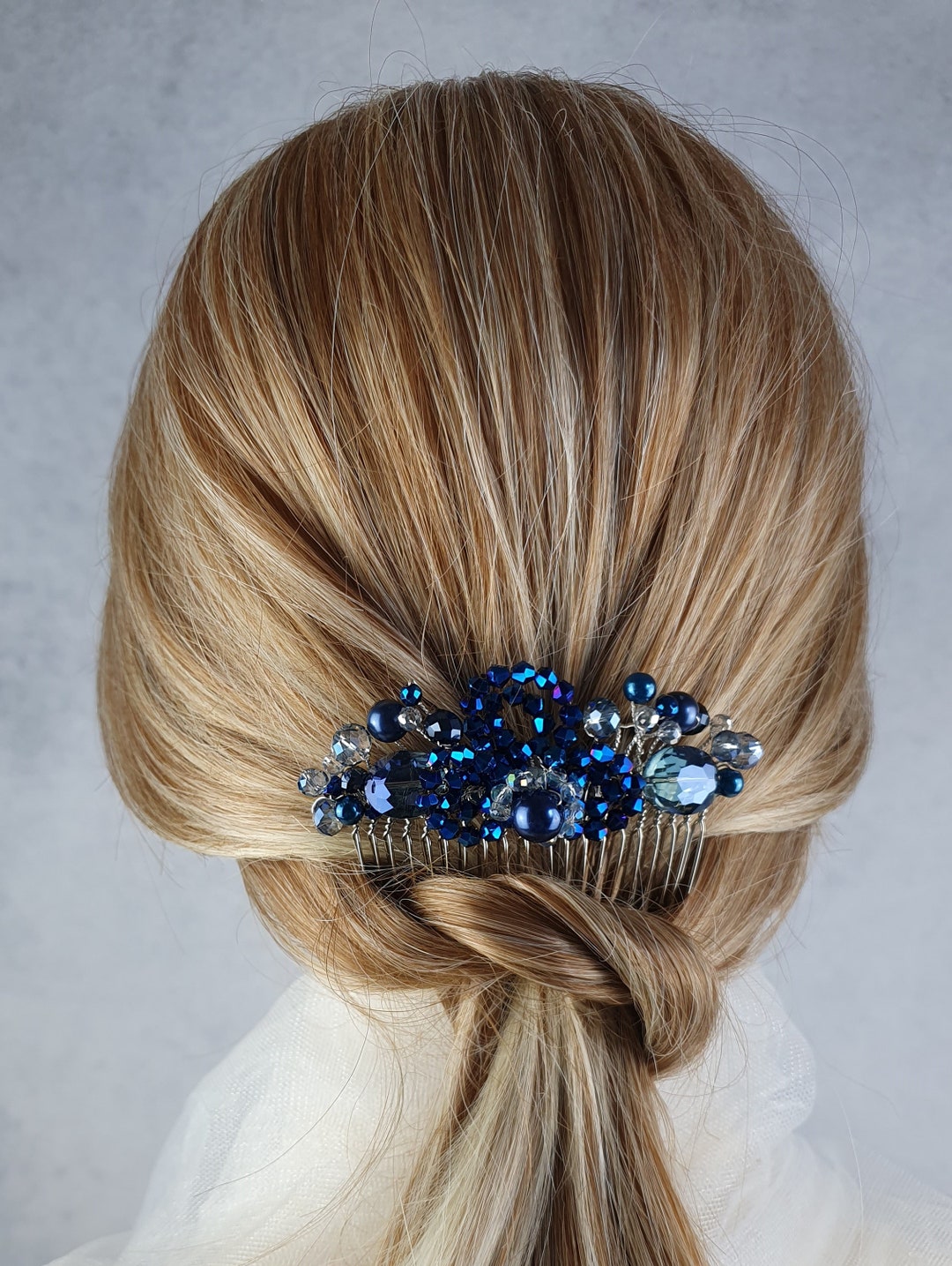 Handmade Blue Hair Comb, With Bincone Pearls and Beads - for a Special ...