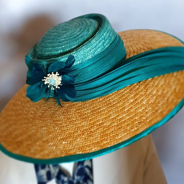 Elegant handmade women's hat with abaca silk, wedding hat, guest hat, summer hat, guest headpiece, straw hat, special occasions