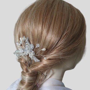 Handmade bridal comb with pearls and drop stones elegant hair accessory for weddings, guests and parties, silver metal Comb image 5