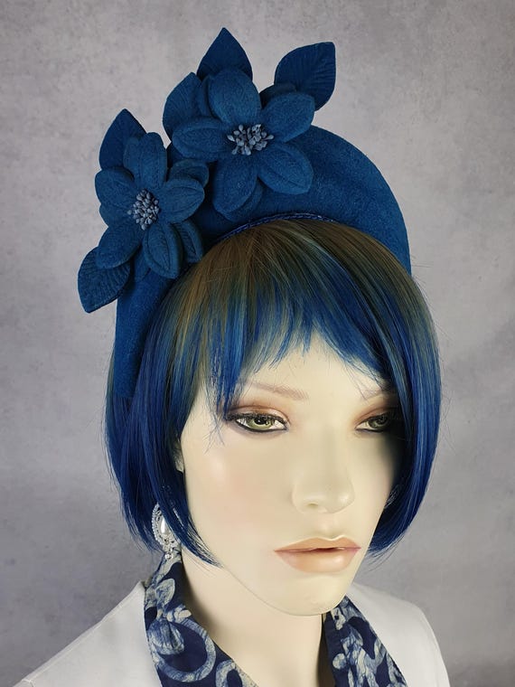 Handmade Blue Felt Headband With Flowers, Elegant Tiara for  display picture 3