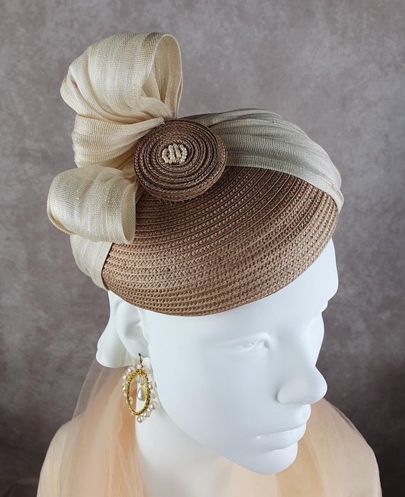 Elegant Handmade Polypropylene Fascinator, Beige With Bronze  display picture 2