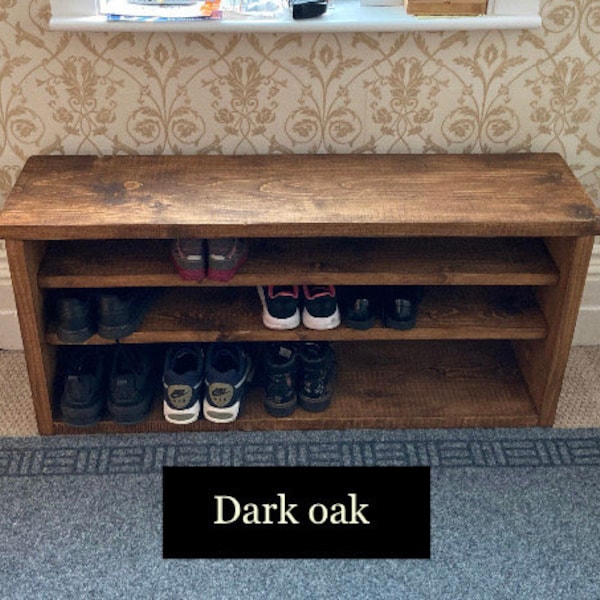 Extra deep wooden shoe bench, 30cm deep shoe rack, solid pine shoe store, rustic shoe bench