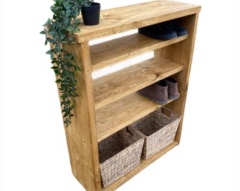 Tall Shoe storage unit, 30cm deep shoe storage, Rustic Boot shelf, solid wooden shoe rack