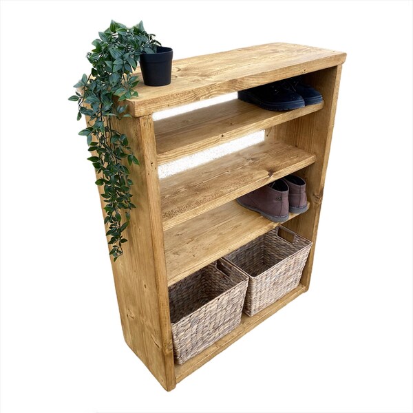 Tall Shoe storage unit, 30cm deep shoe storage, Rustic Boot shelf, solid wooden shoe rack