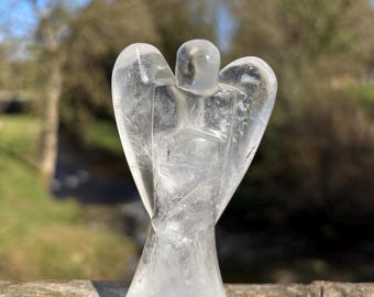 Ange en cristal de quartz clair 80 mm | Cristal de guérison sculpté à la main | Pierre de purification énergétique et de méditation | Cadeau spirituel