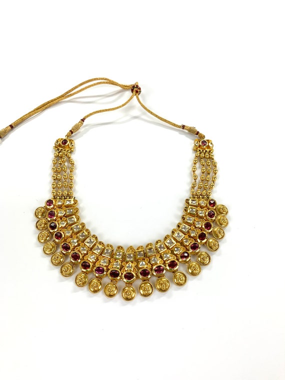 Pachis and Ruby Necklace in Gold Plating With Matching Jhumka