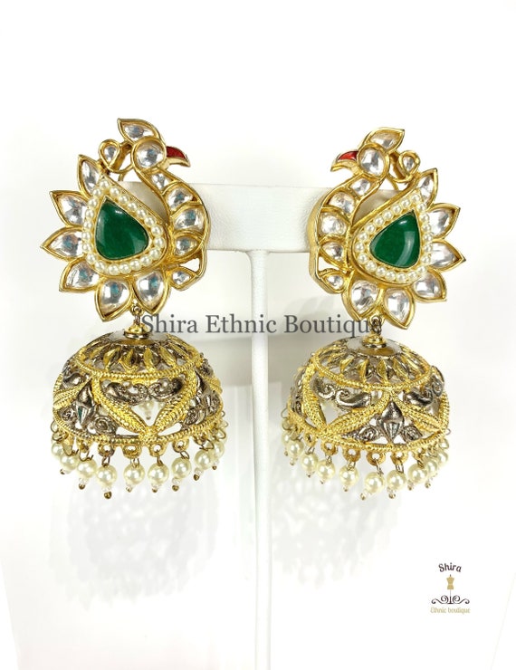 Premium Pachi Kundan Jhumka in 2 Tone Gold and Victorian Plating