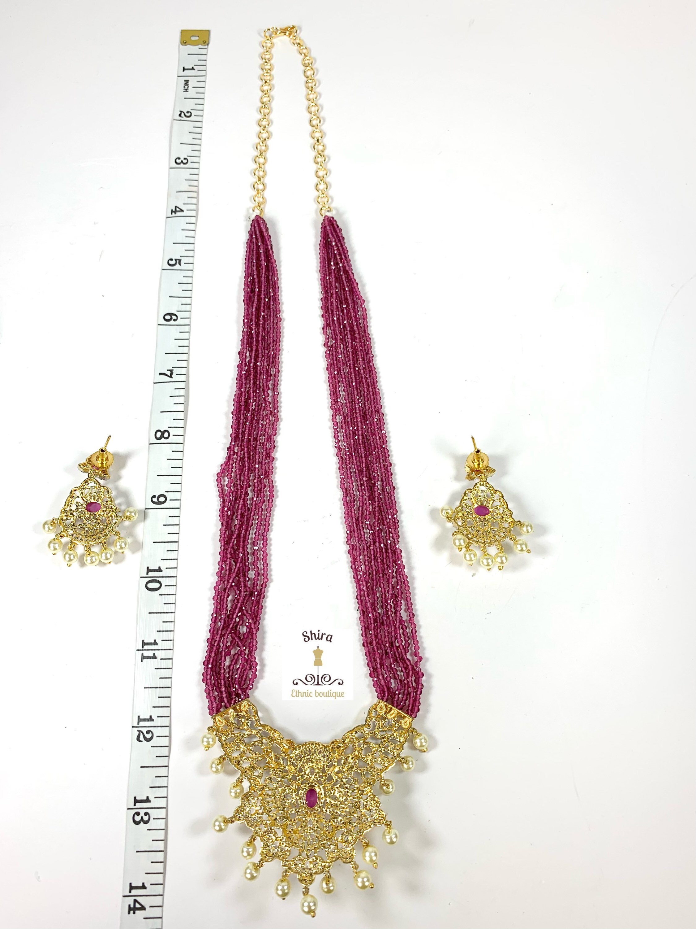 Hydro Ruby Mala Set With a Diamond Look Pendant in Czs and Ruby