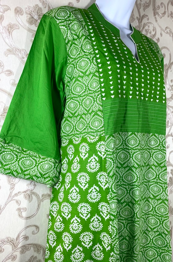 Chest:44. Bright Green and White Combination Kurti With Leggings