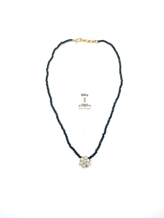 Premium and Dainty Black Crystal Beads Necklace With 22kt Gold