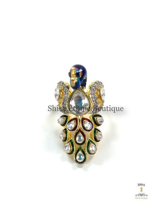 22K Gold 'Adjustable' Peacock Ring For Women With Color Stones - 235-GR8196  in 8.900 Grams