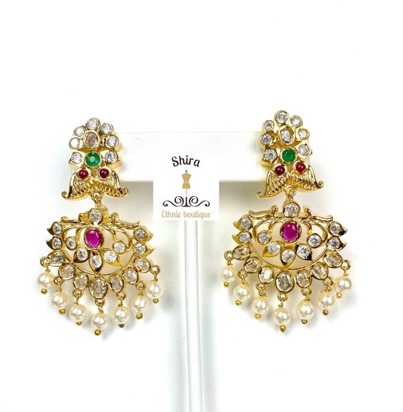 Floral Design Ad Stone Designer Studs One Gram Gold Jewellery Online