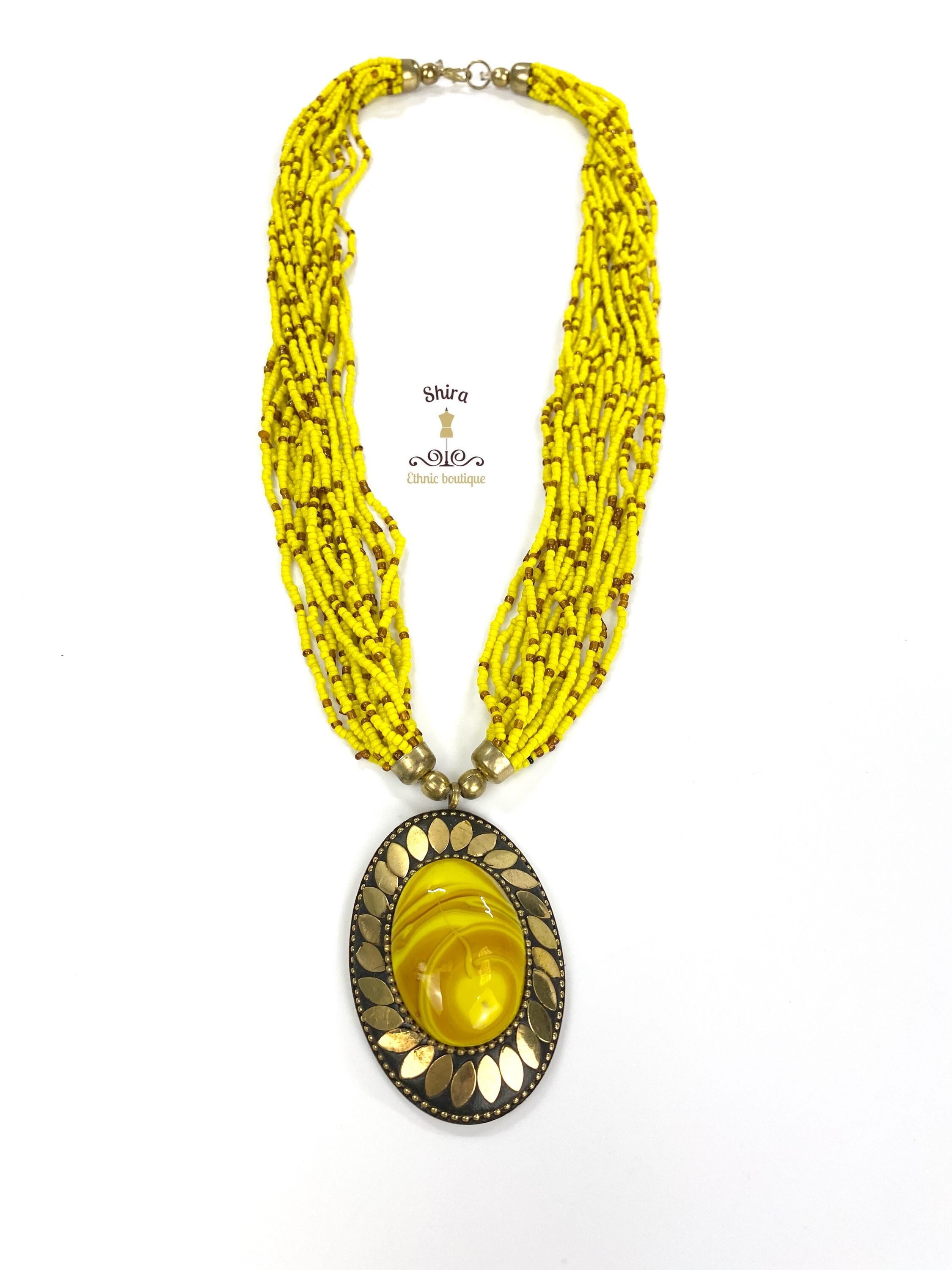 Miharu Mustard Brass Thread Choker Necklace D61a – Okhaistore