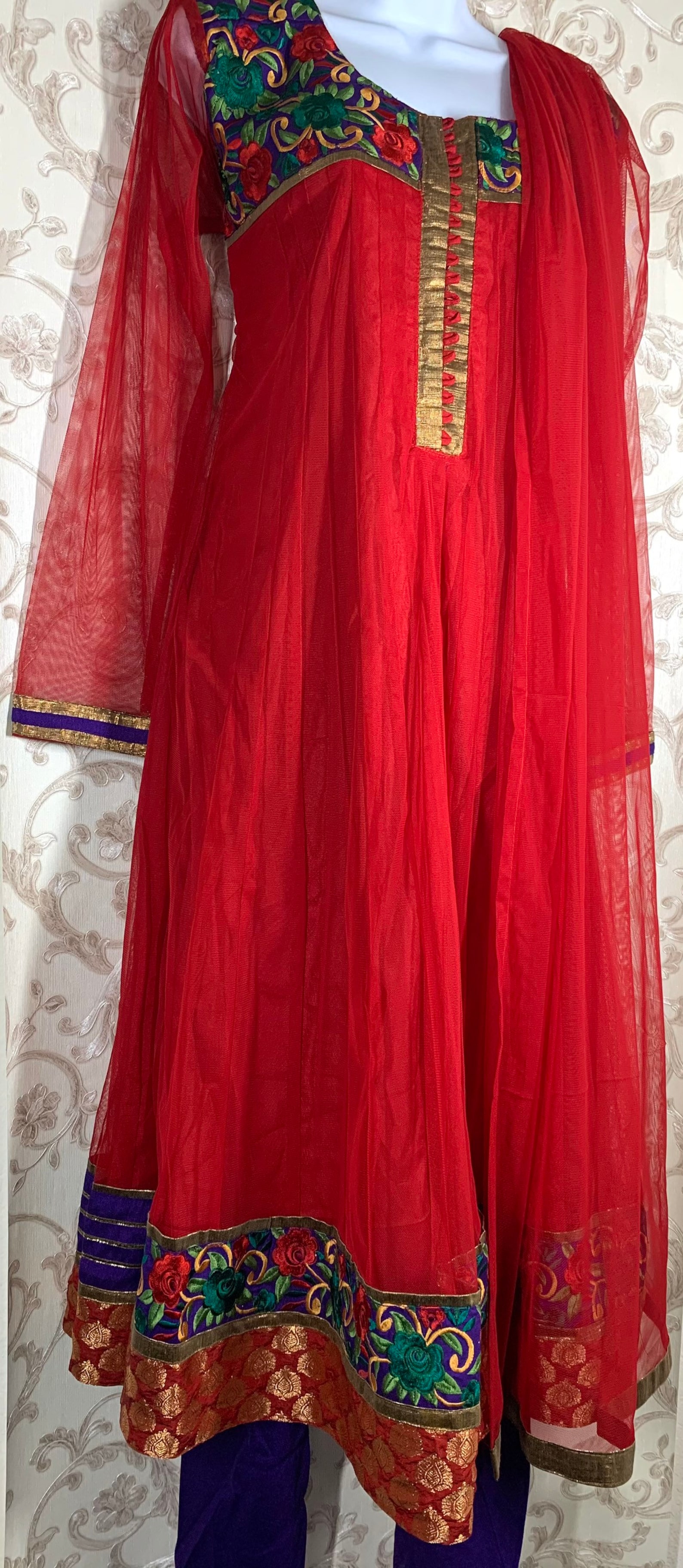 Beautiful Red Churidar for Women in Netted Fabric With Long Etsy