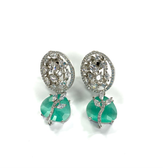 Pretty Silver American Diamond Earrings- Latest Earring Designs - Abdesigns  – Abdesignsjewellery