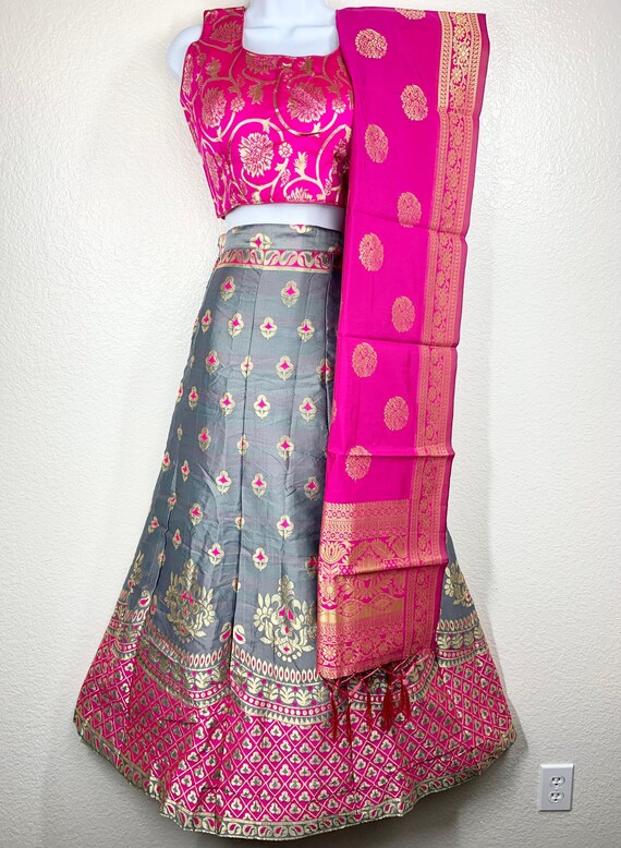 Pink and top gray combination dress