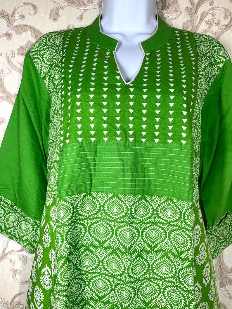 Bright green and white combination kurti with leggings