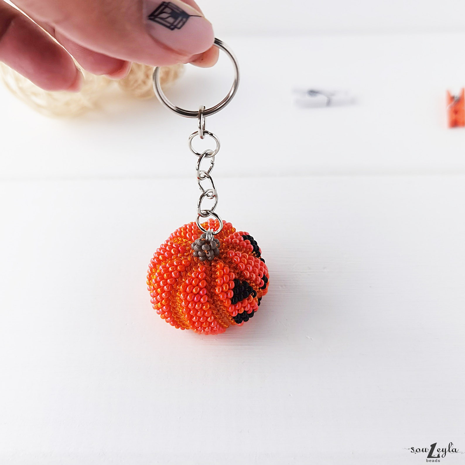 Pumpkin keychain Halloween accessory halloween crochet Etsy