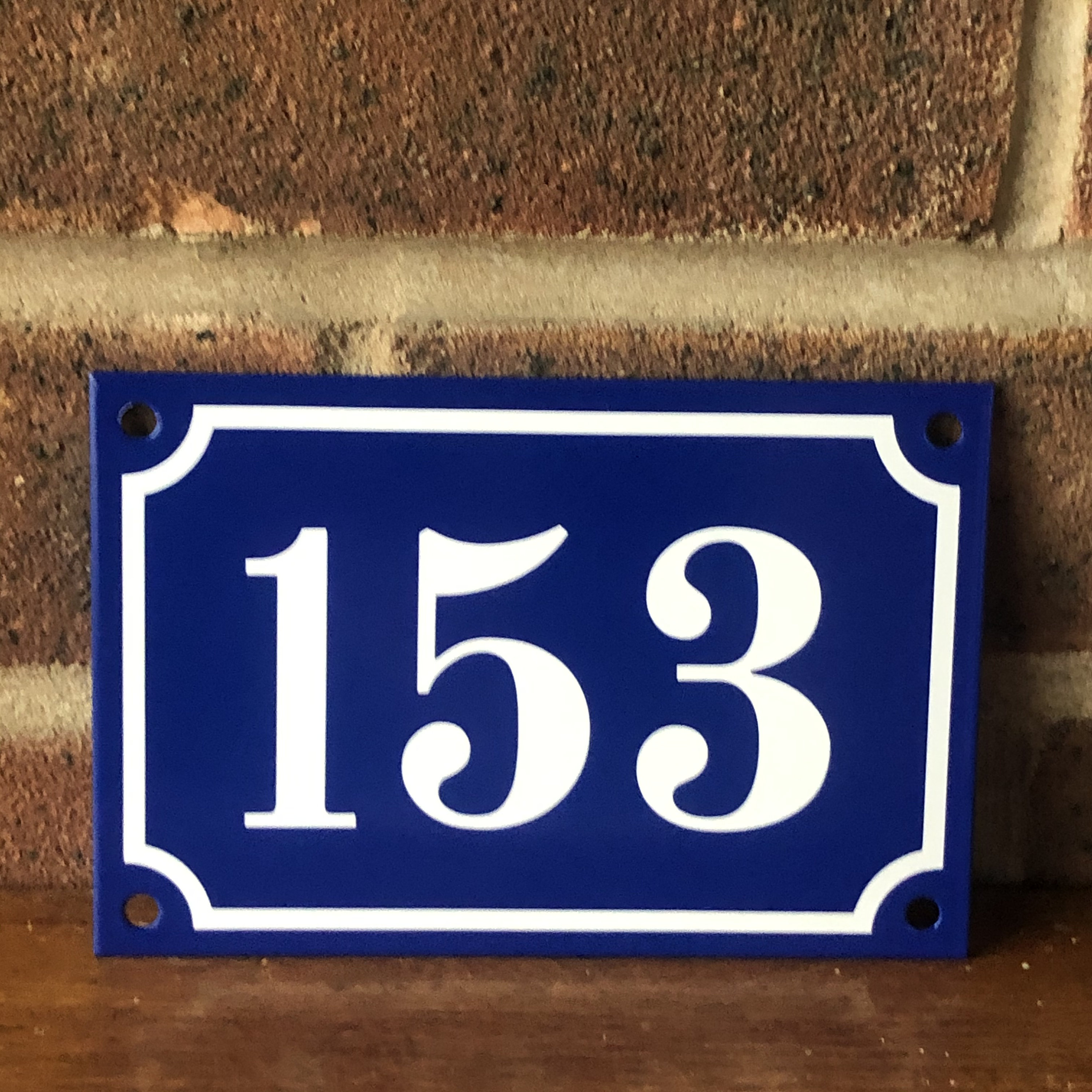 Personalised House Number on Blue & White Metal -