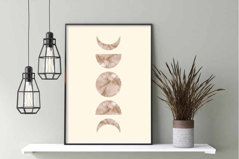 Boho wall art print with moon and sun alcohol ink texture Boho Prints Sun and Moon Print Mid Century Modern Minimal Wall Art