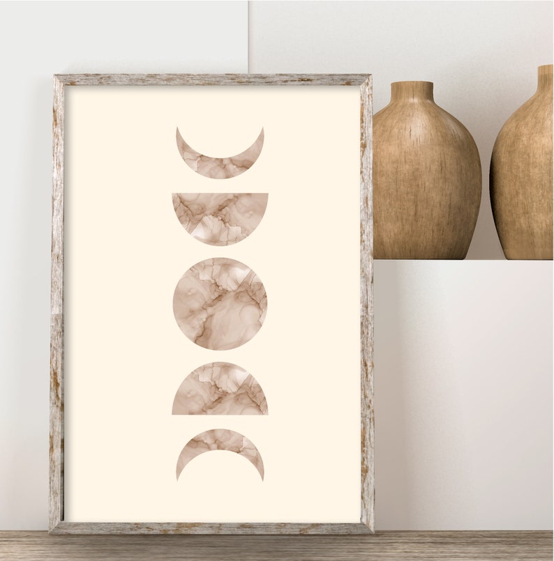 Boho wall art print with moon and sun alcohol ink texture Boho Prints Sun and Moon Print Mid Century Modern Minimal Wall Art