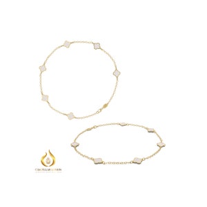 14K Gold and Mother of Pearl Clover Bracelet